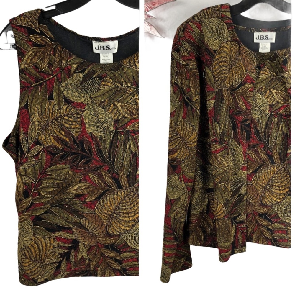 JBS Vintage Sz 16 Tank Top & Jacket SET Long Sleeve Floral Fern Golden Earth
